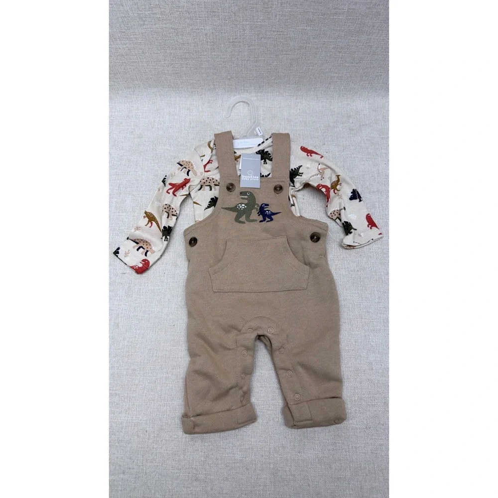 Bundles by Baby Place 0-3M Dinosaur 2-Piece Overall Set Tan New